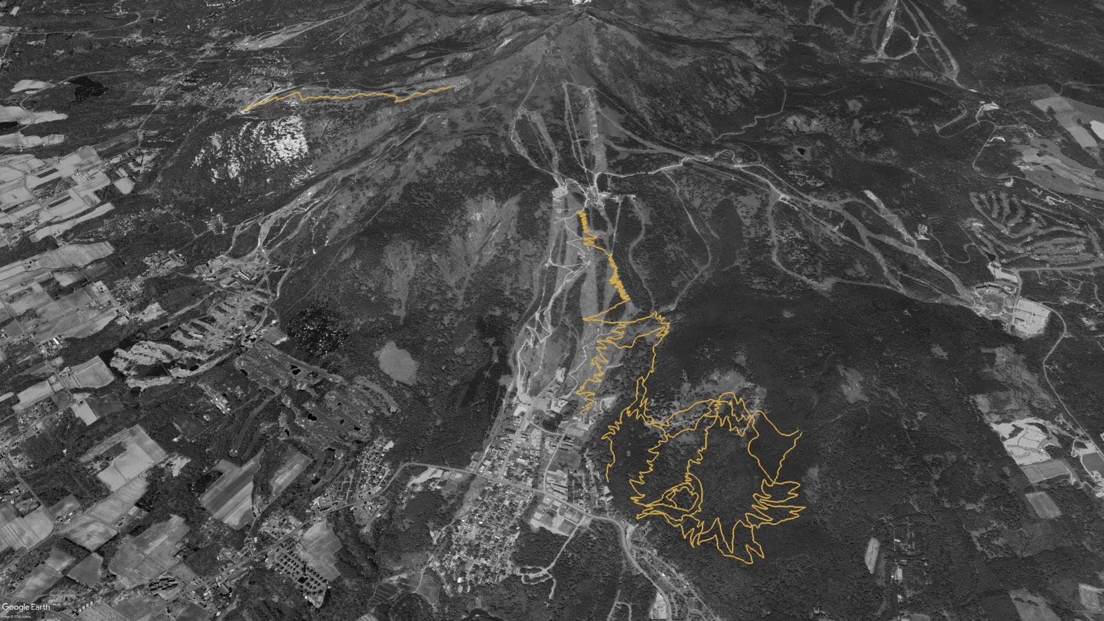 Satellite view of the Niseko mountain bike network in 2024 with Grand Hirafu Bike Park added