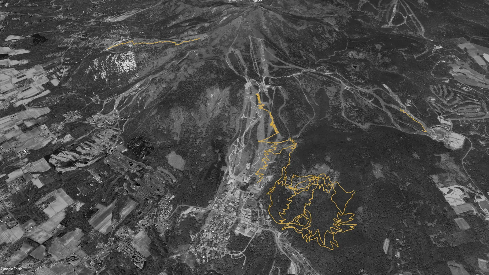 Satellite view of the Niseko mountain bike network in 2025 as the network grows across the region