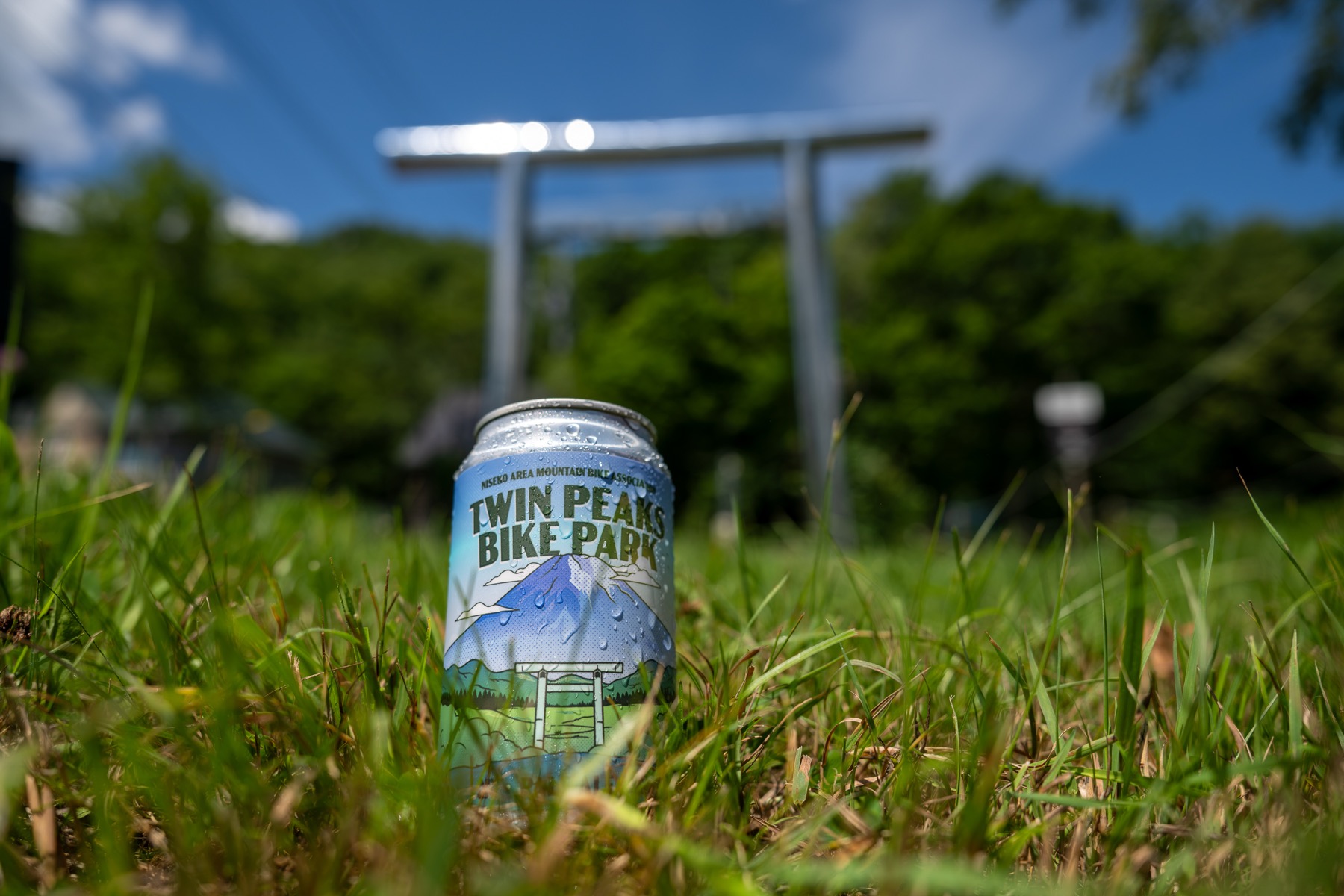 The Pale Ale can in the grass in front of the real Twin Peaks Bike Park entrance gate