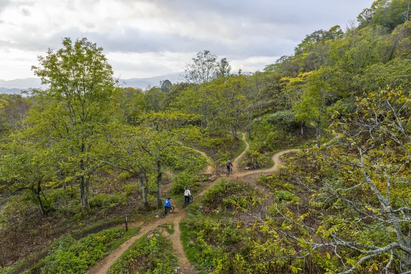 Aerial view across the Twin Peaks Bike Park trail network